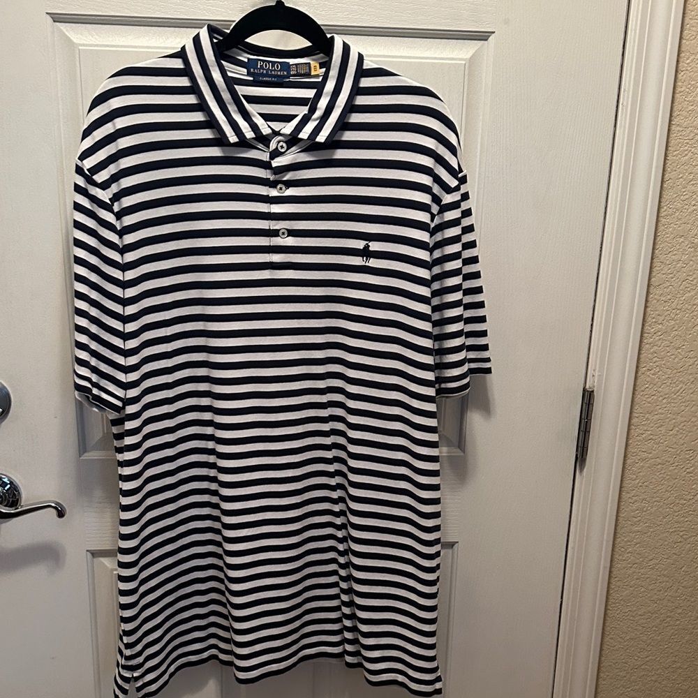 Polo by Ralph Lauren Men's Navy and White Striped Knit Polo Size XXL